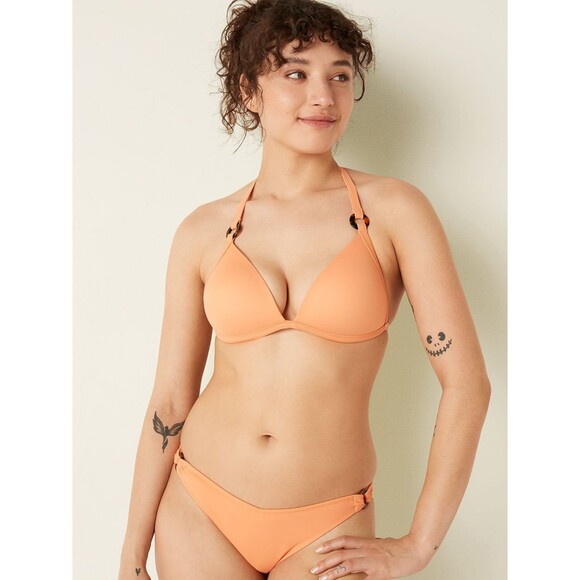 NWT PINK Victoria's Secret XL Coral Cream Bikini Push-up Top V Front Itsy Bottom - Picture 2 of 16